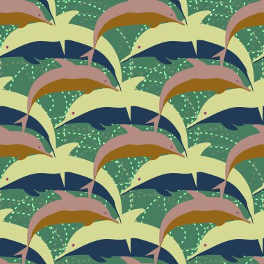 Dekoratif renkli seamless modeli sevimli yunuslar ile