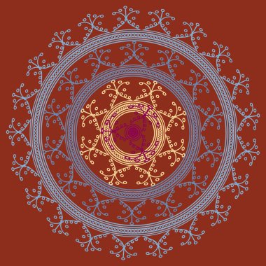 Basit renkli soyut mandala. Basit şekiller oluşan parlak dairesel süsleme. 