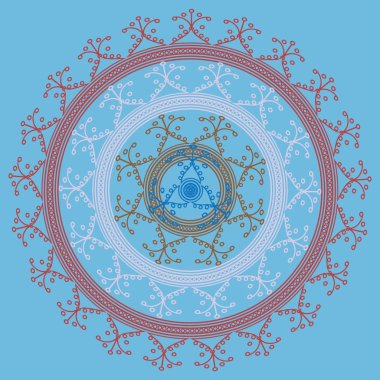 Basit renkli soyut mandala. Basit şekiller oluşan parlak dairesel süsleme. 