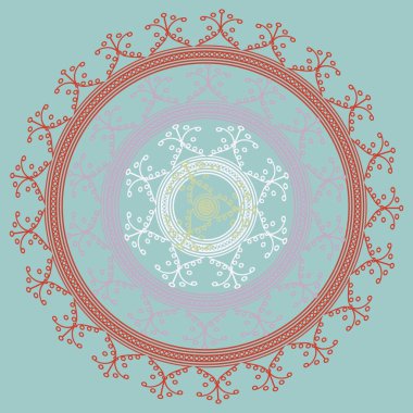 Basit renkli soyut mandala. Basit şekiller oluşan parlak dairesel süsleme. 