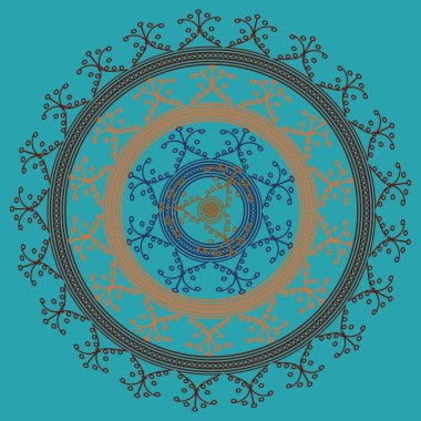 Basit renkli soyut mandala. Basit şekiller oluşan parlak dairesel süsleme. 