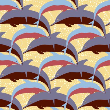 Dekoratif renkli seamless modeli sevimli yunuslar ile