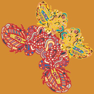 Soyut desenli renkli parlak kelebek kanatları, tekstil baskı, vektör çizim ile. Kumaş tasarımı için duvar kağıdı.