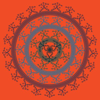 Basit renkli soyut mandala. Basit şekiller oluşan parlak dairesel süsleme. 