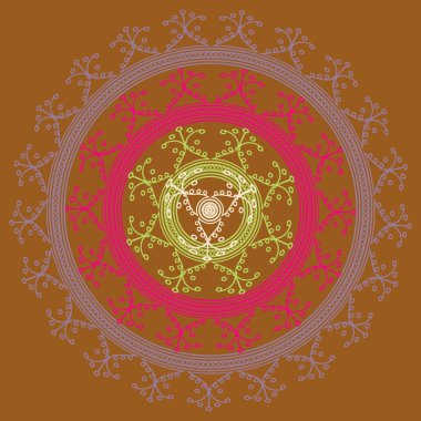 Basit renkli soyut mandala. Basit şekiller oluşan parlak dairesel süsleme. 