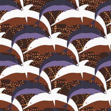 Dekoratif renkli seamless modeli sevimli yunuslar ile