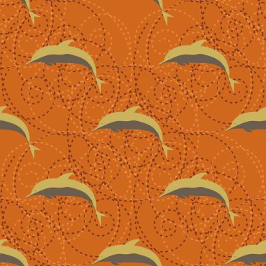 Dekoratif renkli seamless modeli sevimli yunuslar ile