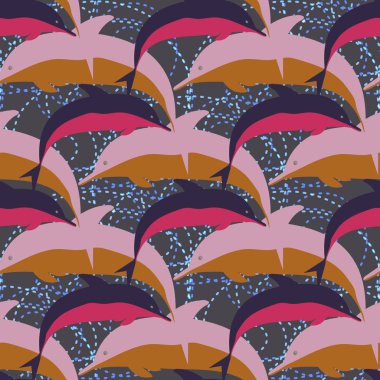 Dekoratif renkli seamless modeli sevimli yunuslar ile