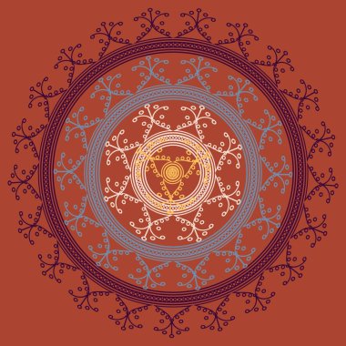 Basit renkli soyut mandala. Basit şekiller oluşan parlak dairesel süsleme. 