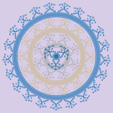 Basit renkli soyut mandala. Basit şekiller oluşan parlak dairesel süsleme. 