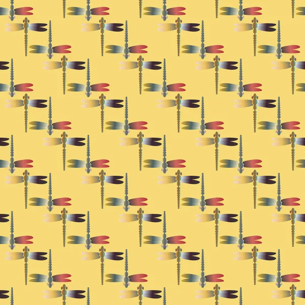 Декоративный Цветной Бесшовный Рисунок Милыми Стрекозами — стоковый вектор