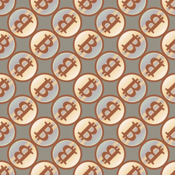 Nahtloses Muster Mit Glänzend Leuchtenden Teuren Bitcoin Münzen — Stockvektor