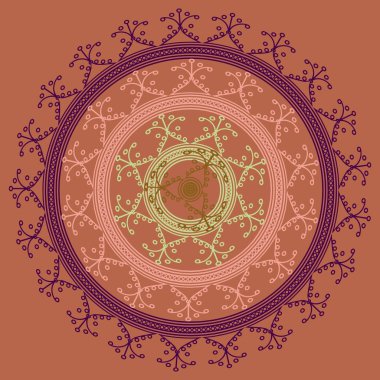 Basit renkli soyut mandala. Basit şekiller oluşan parlak dairesel süsleme. 
