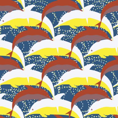 Dekoratif renkli seamless modeli sevimli yunuslar ile