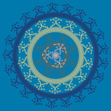 Basit renkli soyut mandala. Basit şekiller oluşan parlak dairesel süsleme. 