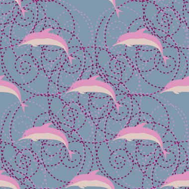 Dekoratif renkli seamless modeli sevimli yunuslar ile