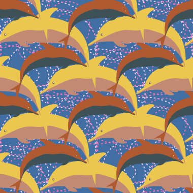 Dekoratif renkli seamless modeli sevimli yunuslar ile