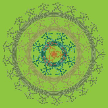 Basit renkli soyut mandala. Basit şekiller oluşan parlak dairesel süsleme. 