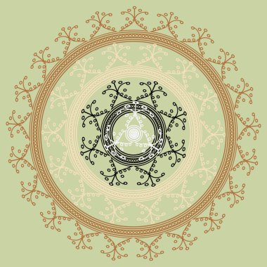 Basit renkli soyut mandala. Basit şekiller oluşan parlak dairesel süsleme. 