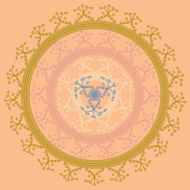 Basit renkli soyut mandala. Basit şekiller oluşan parlak dairesel süsleme. 