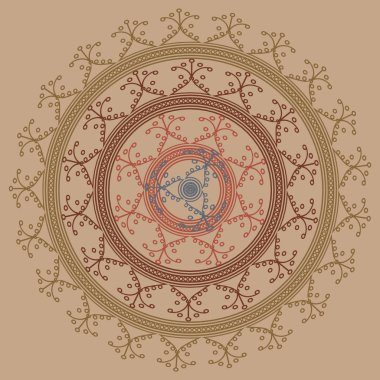 Basit renkli soyut mandala. Basit şekiller oluşan parlak dairesel süsleme. 