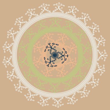 Basit renkli soyut mandala. Basit şekiller oluşan parlak dairesel süsleme. 