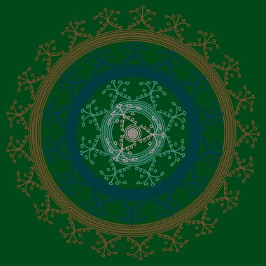 Basit renkli soyut mandala. Basit şekiller oluşan parlak dairesel süsleme. 