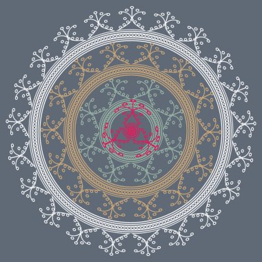 Basit renkli soyut mandala. Basit şekiller oluşan parlak dairesel süsleme. 