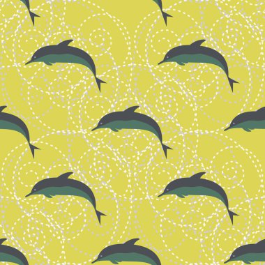 Dekoratif renkli seamless modeli sevimli yunuslar ile