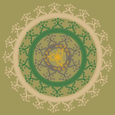 Basit renkli soyut mandala. Basit şekiller oluşan parlak dairesel süsleme. 