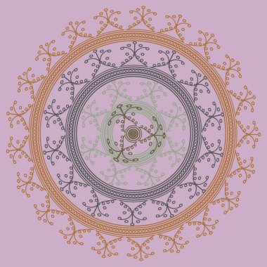 Basit renkli soyut mandala. Basit şekiller oluşan parlak dairesel süsleme. 