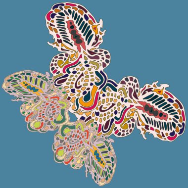 Soyut desenli renkli parlak kelebek kanatları, tekstil baskı, vektör çizim ile. Kumaş tasarımı için duvar kağıdı.