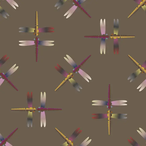 无缝抽象样式与蜻蜓 向量例证 邀请函 包装纸 纺织面料的图案 — 图库矢量图片