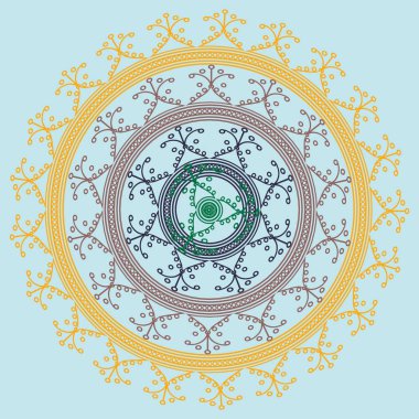 Basit renkli soyut mandala. Basit şekiller oluşan parlak dairesel süsleme. 