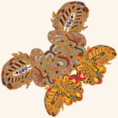 Soyut desenli renkli parlak kelebek kanatları, tekstil baskı, vektör çizim ile. Kumaş tasarımı için duvar kağıdı.