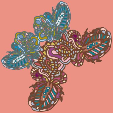 Soyut desenli renkli parlak kelebek kanatları, tekstil baskı, vektör çizim ile. Kumaş tasarımı için duvar kağıdı.