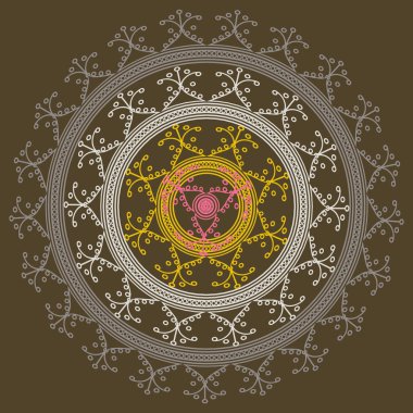 Basit renkli soyut mandala. Basit şekiller oluşan parlak dairesel süsleme. 