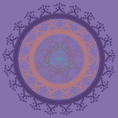 Basit renkli soyut mandala. Basit şekiller oluşan parlak dairesel süsleme. 