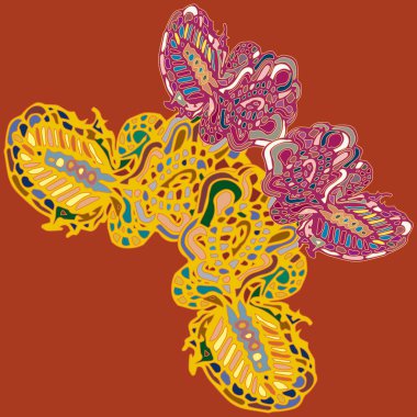 Soyut desenli renkli parlak kelebek kanatları, tekstil baskı, vektör çizim ile. Kumaş tasarımı için duvar kağıdı.