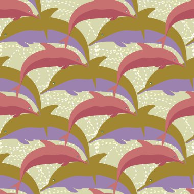 Dekoratif renkli seamless modeli sevimli yunuslar ile