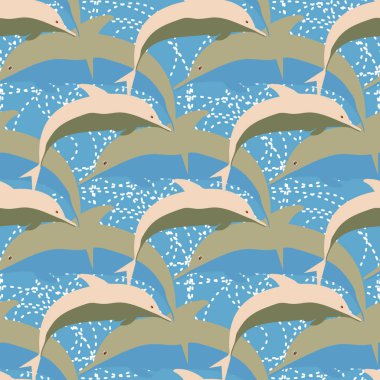 Dekoratif renkli seamless modeli sevimli yunuslar ile