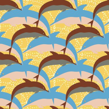 Dekoratif renkli seamless modeli sevimli yunuslar ile