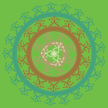 Basit renkli soyut mandala. Basit şekiller oluşan parlak dairesel süsleme. 