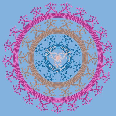 Basit renkli soyut mandala. Basit şekiller oluşan parlak dairesel süsleme. 