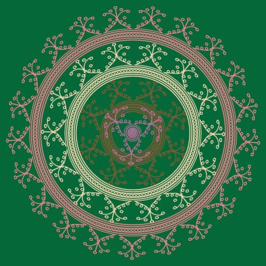 Basit renkli soyut mandala. Basit şekiller oluşan parlak dairesel süsleme. 