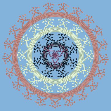 Basit renkli soyut mandala. Basit şekiller oluşan parlak dairesel süsleme. 