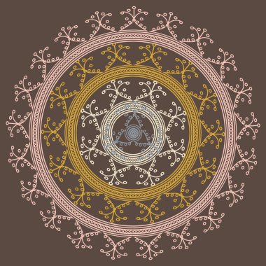 Basit renkli soyut mandala. Basit şekiller oluşan parlak dairesel süsleme. 