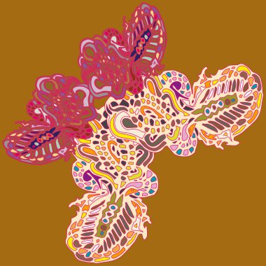 Soyut desenli renkli parlak kelebek kanatları, tekstil baskı, vektör çizim ile. Kumaş tasarımı için duvar kağıdı.