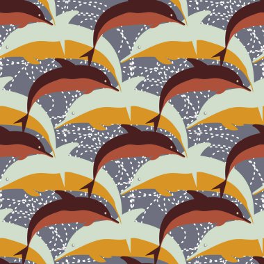 Dekoratif renkli seamless modeli sevimli yunuslar ile