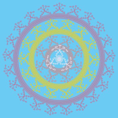 Basit renkli soyut mandala. Basit şekiller oluşan parlak dairesel süsleme. 